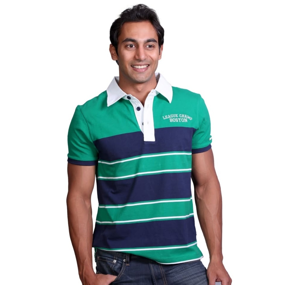 Polo Shirt Men's Green EUC Striped